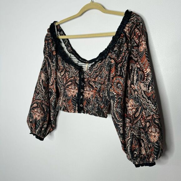 Free People Dare Me Velvet Blouse In Black Combo size XS - Picture 2 of 9